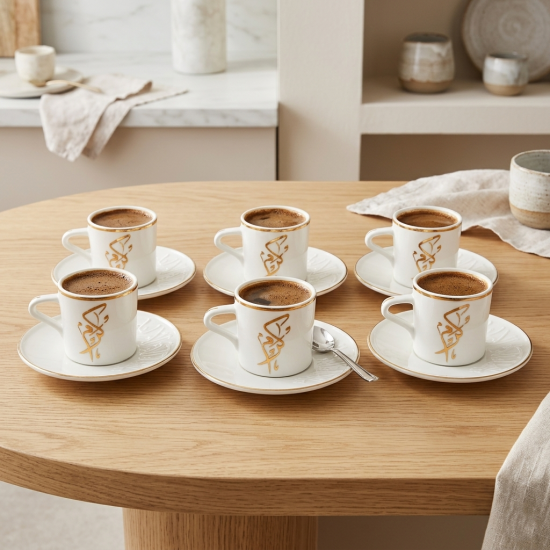 Coffee Cup and Saucer Set - 6 Pcs